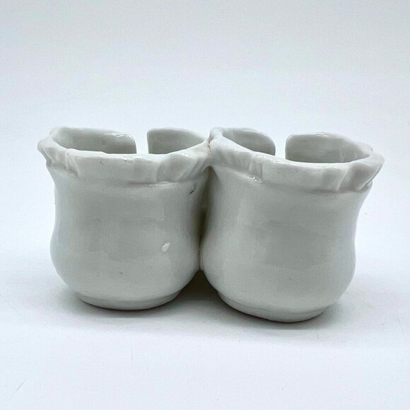 Vintage 70s Porcelain Baby Booties Pink Bow White Nursery Decor - Picture 3 of 8